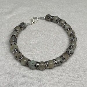 Elegant Gray Dalmatian Jasper Wire wrapped Bracelet